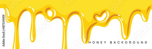 Honey Drip Background With Melted Drips Across Creamy White Background.	