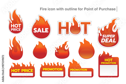 Burning fireball icon vector set designed for hot sale promotions, discount labels, and flash sale banners. Perfect for e-commerce websites, mobile apps, popup ads, and retail marketing visuals