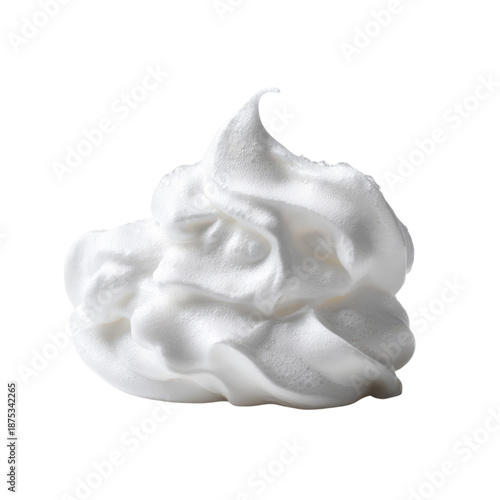 Creamy whipped cream dollop, white mousse topping texture. Dessert garnish swirl, glossy dairy foam for baking ads isolated on Transparent Background