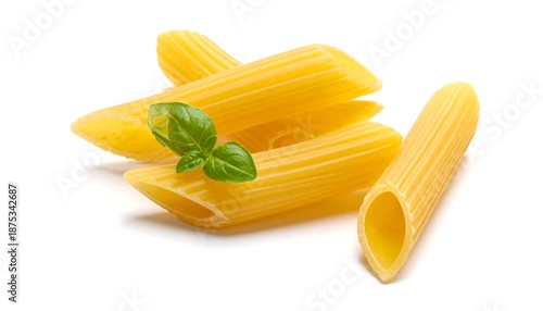 Penne Pasta with Basil - A Close-Up of Italian Cuisine.