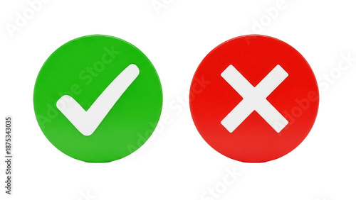 Green check mark and red cross mark isolated PNG, right and wrong choice symbols on transparent background, approval and rejection icons