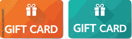 Modern Dual Gift Card Design Featuring Orange and Teal Cards with White Icons, Bold Text, and Subtle Geometric Backgrounds