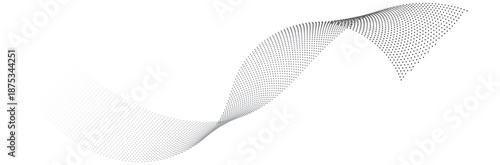 Abstract modern gradient halftone wave dot pattern background. Minimal abstract background with flowing halftone dots forming a wave, representing motion, data flow, sound waves . 
