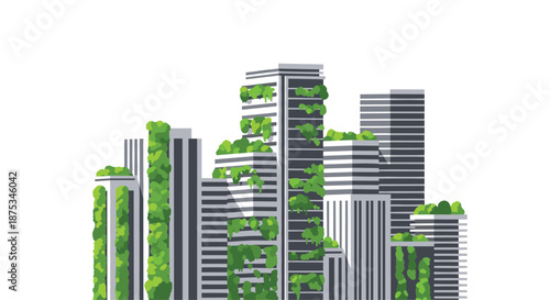 Modern Green Cityscape with EcoFriendly Buildings and Vertical Gardens, Generative AI.