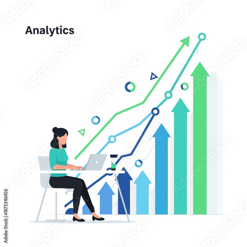 Business Analytics: Woman Analyzing Growth Chart on Laptop