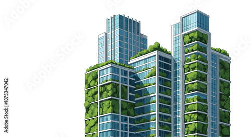 Modern Green Buildings with Vertical Gardens and EcoFriendly Architecture, Generative AI.