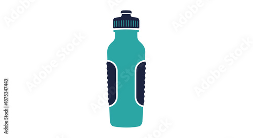 A vibrant teal sports water bottle with a dark blue cap and textured grips, isolated on a white background.