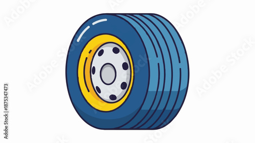Colorful cartoon tire with yellow rim and silver hub