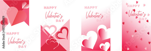 Happy Valentine's day love cover vector set. Red and pink romantic symbol with hearts. Love illustration for greeting card