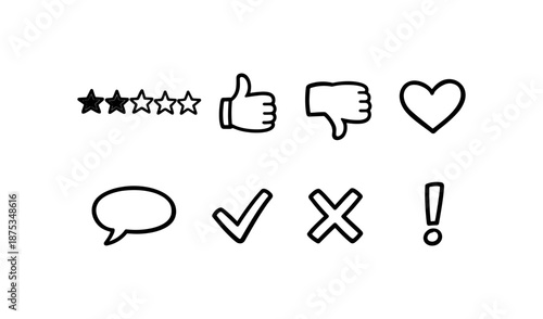 Collection of simple hand-drawn icons for feedback and rating systems