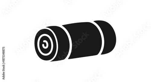 Black silhouette of a rolled-up sleeping bag or camping mat, isolated on a white background.