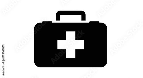 Black first aid kit icon with a white cross on a plain background.