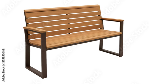 Schilderij op canvas Wooden outdoor park bench PNG isolated on transparent background, modern slat be