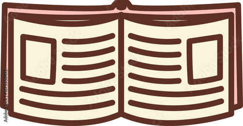 Book Open Pages Outline Cartoon