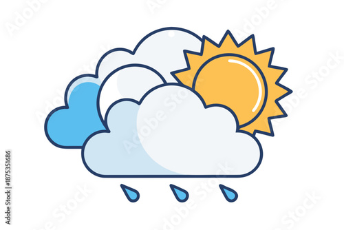 Weather conditions with sun, clouds, and rain, vector