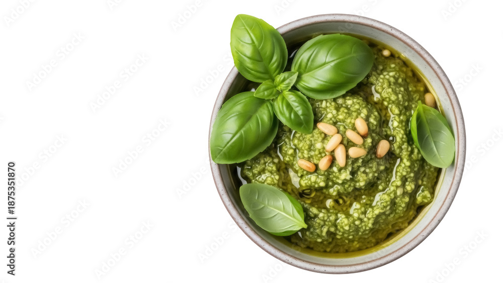 Εκτύπωση καμβά Vibrant green pesto in bowl isolated PNG, traditional Italian sauce with basil a
