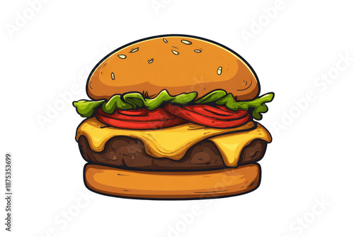 Cartoon Cheeseburger with Melted Cheese on Isolated Background