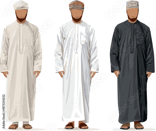 Isolated a kinds of deferent Muslim man dress elements vector art with white background.