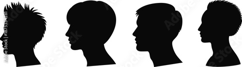 Silhouette, male, head, profile, hairstyle, haircut, fashion, style, black, minimalist, identity, grooming, modern, trendy, design, texture, expression, variation, concept, comparison