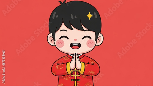 Happy Boy Praying for Good Luck New Year