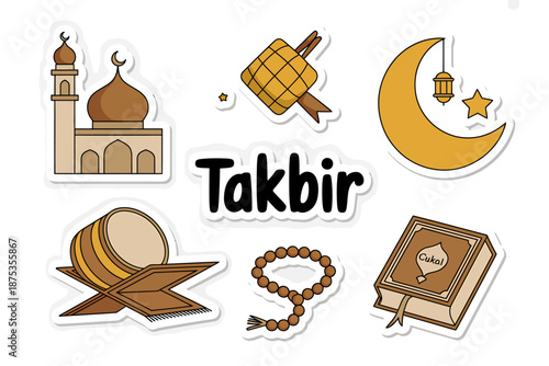 Islamic Symbols and Mosque Illustration