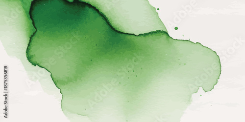 Green watercolor wash background texture abstract vector illustration with organic shapes and dark green ink splatter