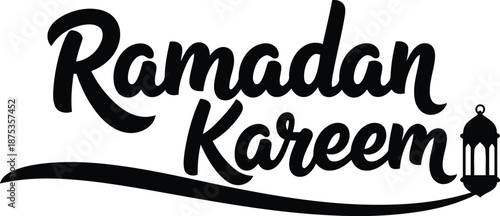 Ramadan Kareem vector calligraphy with lantern, black and white festive greeting design