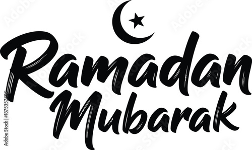 Ramadan Mubarak vector calligraphy with crescent moon and star for Islamic holiday design