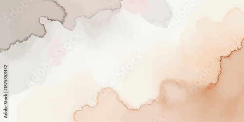 Earthy Neutral Watercolor Wash Background Vector Elegant Abstract Flowing Texture in Beige and Brown Tones