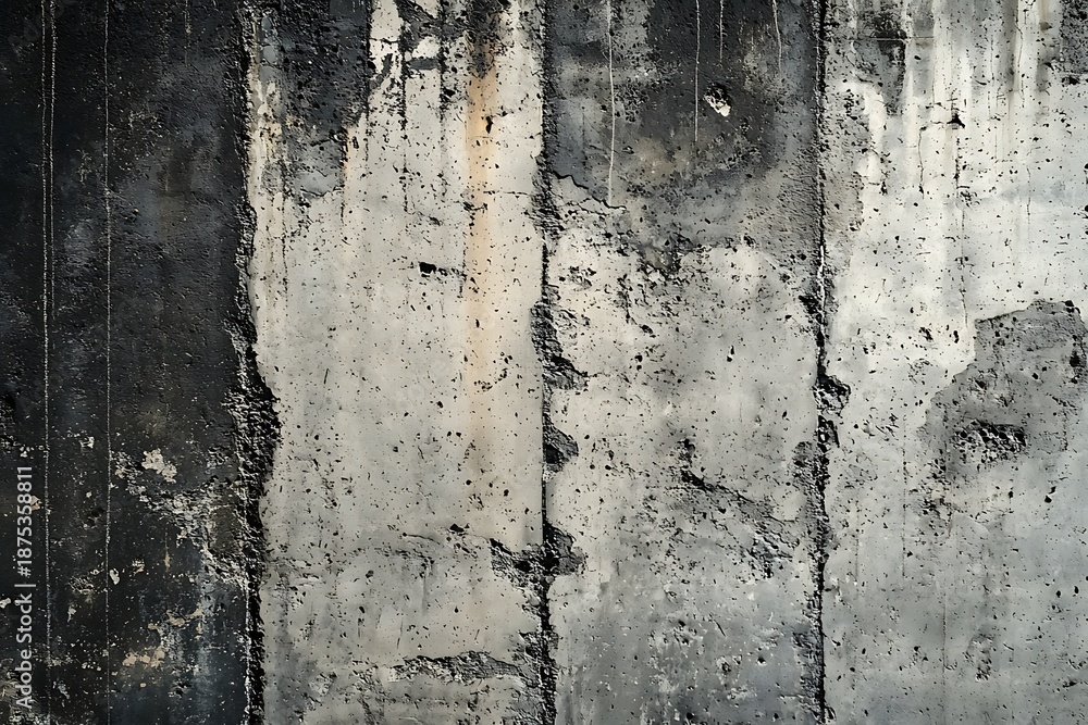 Obraz premium Textured Concrete Wall: Capturing the rugged allure of raw industrial construction, this image presents a textured concrete wall, weathered and bearing the marks of time.