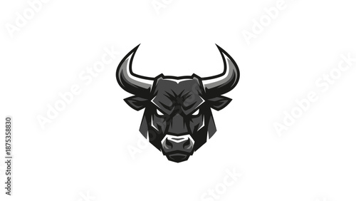 Illustration of a fierce black bull head with horns.