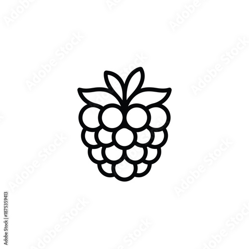 a black and white drawing of a berry with leaves on top