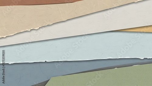 Abstract Background of Overlapping Torn Paper Sheets in Earthy Pastel Tones