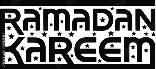 Ramadan Kareem vector black and white typography with stars for Islamic greeting card