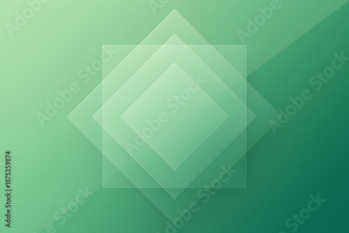 Minimal Green Geometric Background with Transparent Layered Squares