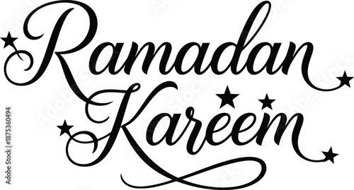 Ramadan Kareem calligraphy vector with stars, elegant black script for Islamic greeting