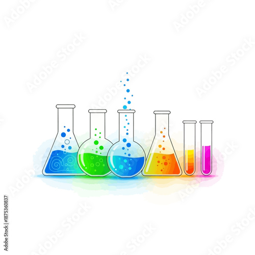 Colorful Science Lab Flasks and Test Tubes with Bubbles
