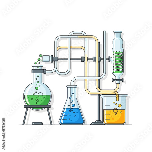 Chemistry Lab Setup with Bubbling Liquids in Glassware