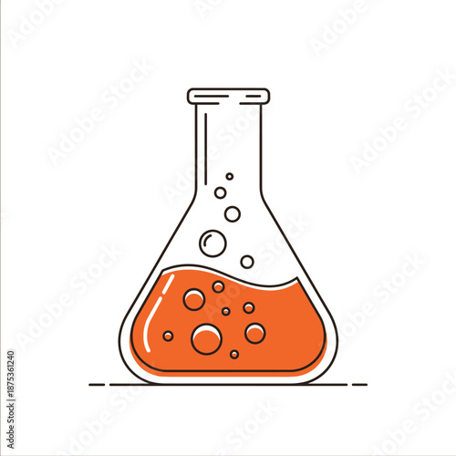 Glass Flask with Orange Liquid and Bubbles - Science and Chemistry Illustration