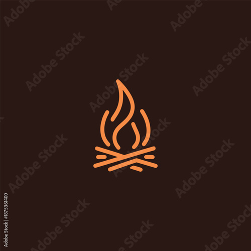 Campfire logo in warm and simple line art illustration.