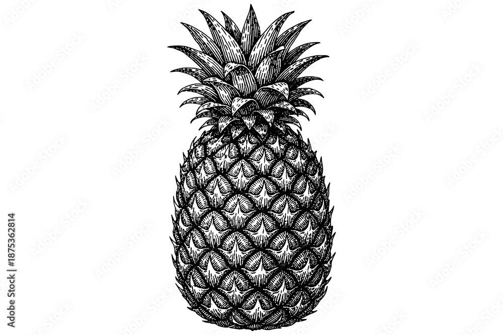 Obraz premium Detailed vintage pineapple drawing in black and white