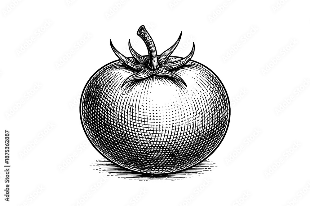 Fototapeta premium Detailed hand drawn tomato sketch with intricate crosshatching style