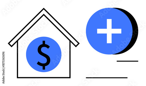 Finance concept. Finance in real estate with a dollar sign and additional income ed by a plus symbol. Finance for investment, homeownership, and savings. Perfect for financial planning, real estate