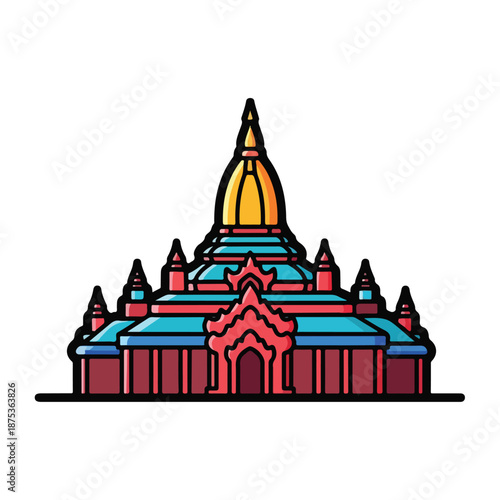 Wallpaper Mural Illustration of a colorful temple with multiple tiered roofs and a central spire viewed from the front Torontodigital.ca