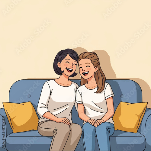 Two women sitting on a couch.