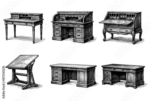 Vintage wooden desks collection: antique styles and designs for classic interiors