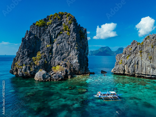 Wallpaper Mural aerial view of El Nido, Philippines, featuring emerald lagoons, limestone karst islands, and vibrant tropical waters Torontodigital.ca