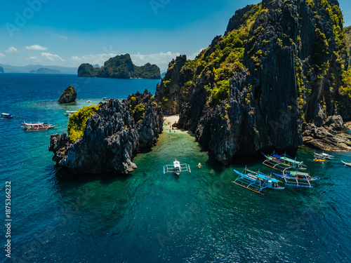 Wallpaper Mural aerial view of El Nido, Philippines, featuring emerald lagoons, limestone karst islands, and vibrant tropical waters Torontodigital.ca