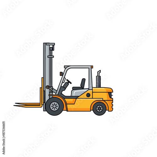 Yellow Forklift Truck Vehicle on White Background, Industrial Equipment