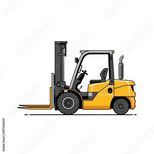 Yellow Forklift Truck Vehicle - Industrial Equipment Vector Illustration